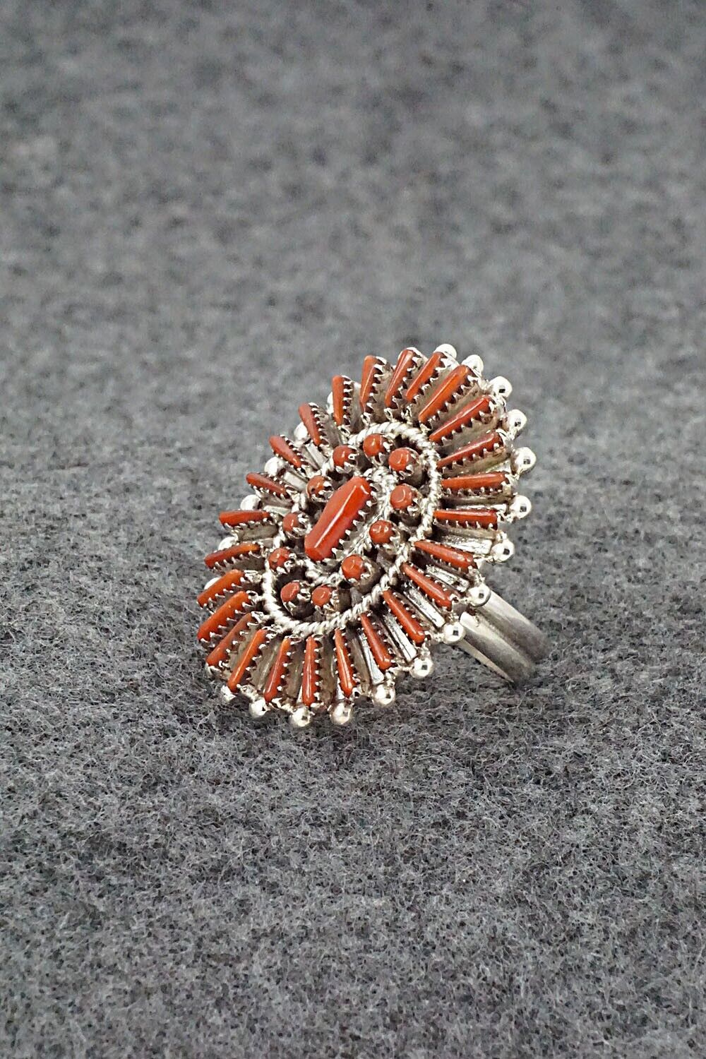 Coral & Sterling Silver Ring - Shirley Lahri - Size 7.5