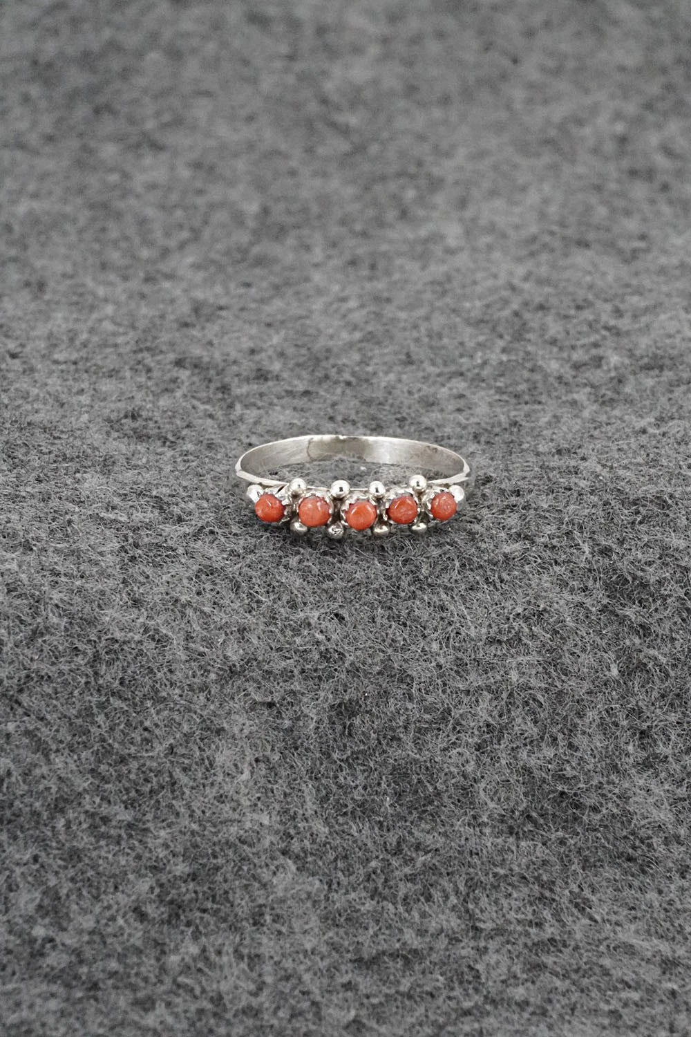 Coral & Sterling Silver Ring - April Haloo - Size 6.25