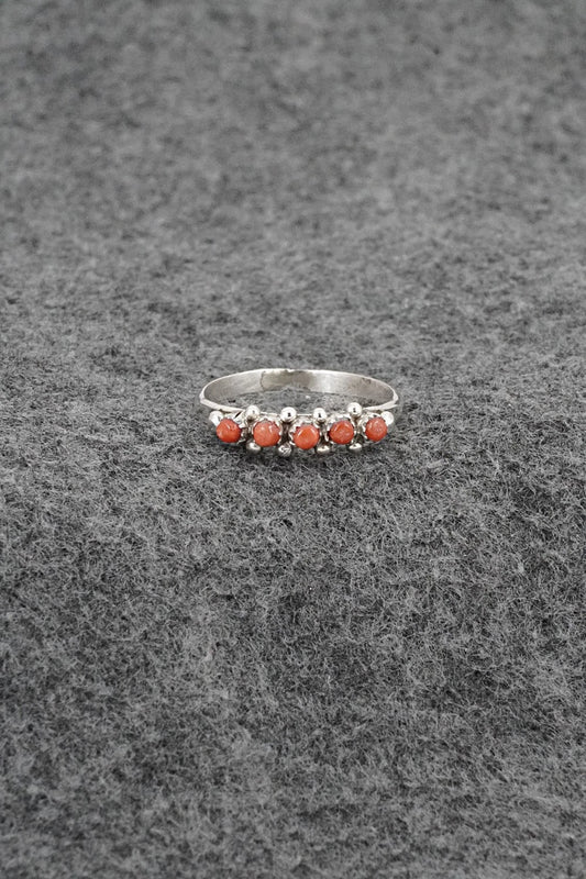 Coral & Sterling Silver Ring - April Haloo - Size 6.25