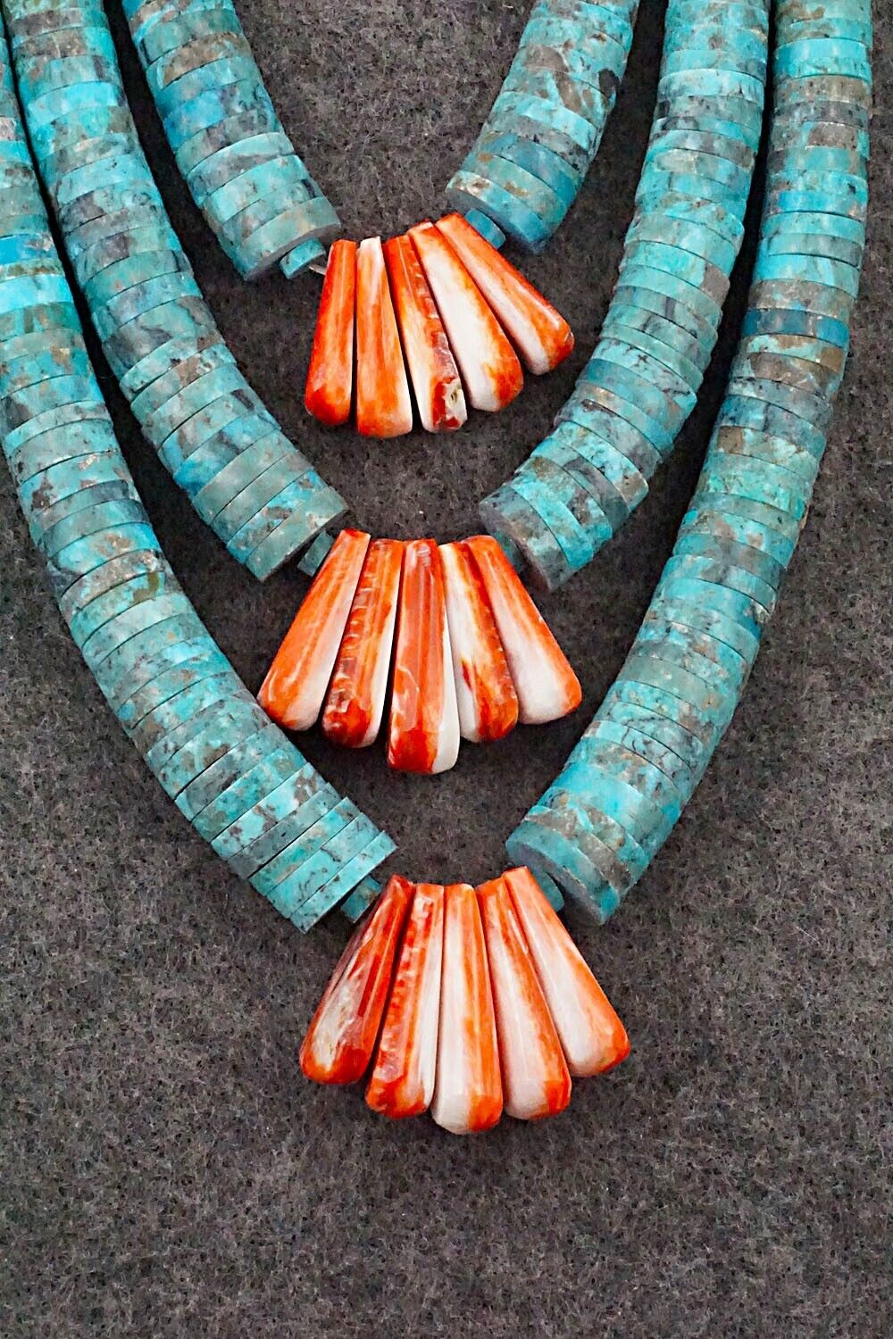 Turquoise, Spiny Oyster and Sterling Silver Necklace - Lupe Lovato