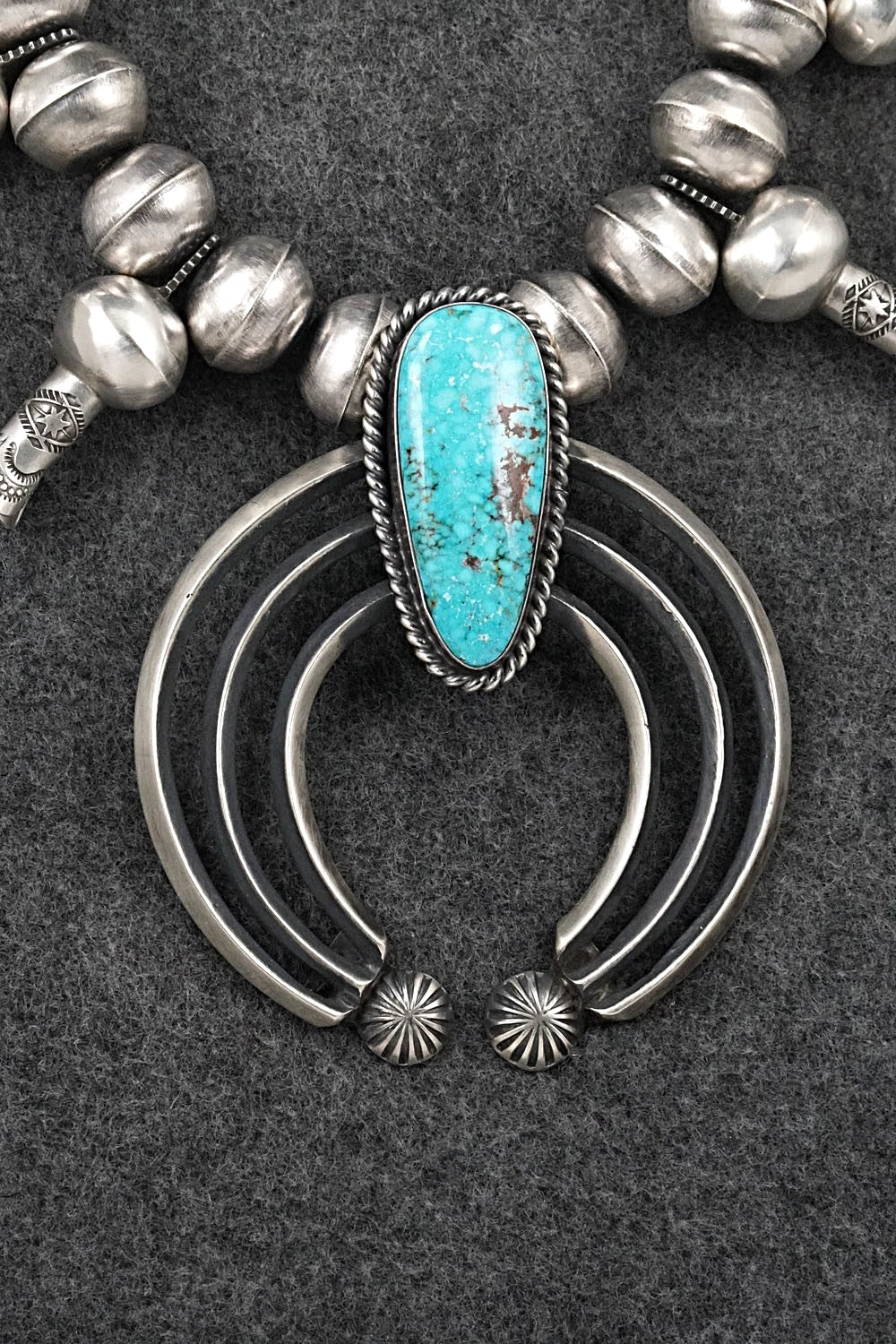 Turquoise & Sterling Silver Squash Blossom Necklace - Chris Hale