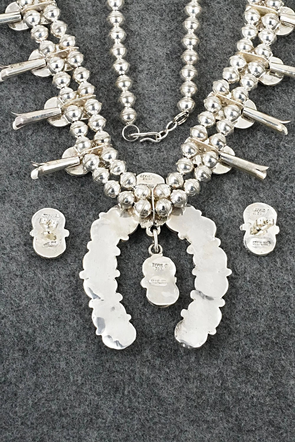 Turquoise, Coral & Sterling Silver Squash Blossom Set - Gayle Calavaza