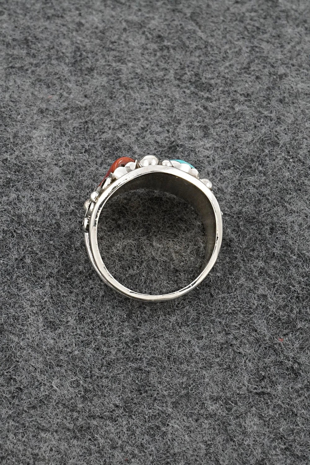 Turquoise, Coral & Sterling Silver Ring - Darrell Morgan - Size 12