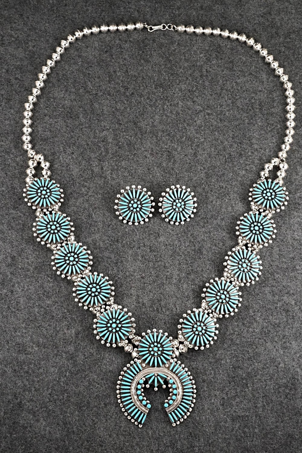 Turquoise & Sterling Silver Squash Blossom Set - Sibert Bowannie