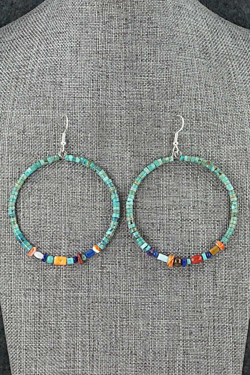 Multi Stone & Sterling Silver Hoop Earrings - Helen Tsosie
