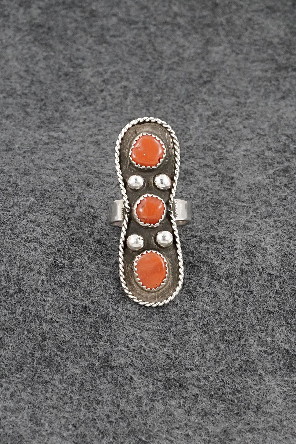 Coral & Sterling Silver Ring - Priscilla Reeder - Size 7