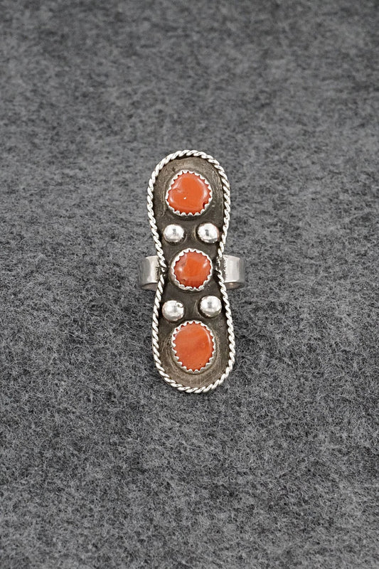 Coral & Sterling Silver Ring - Priscilla Reeder - Size 7