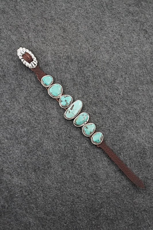 Turquoise, Sterling Silver & Leather Bracelet - Rosita Charlie