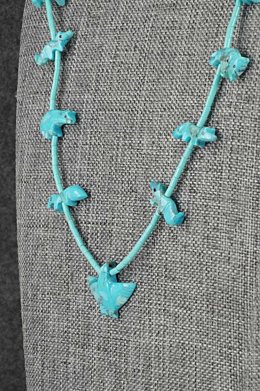 Turquoise Fetish Carving & Sterling Silver Necklace - Hector Goodluck