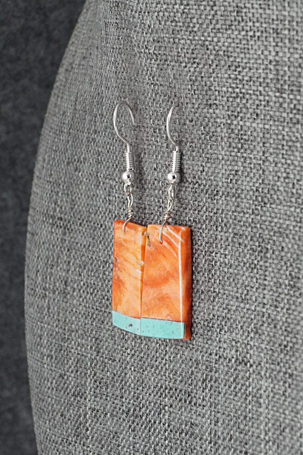 Spiny Oyster, Turquoise & Sterling Silver Earrings - Louise Pete