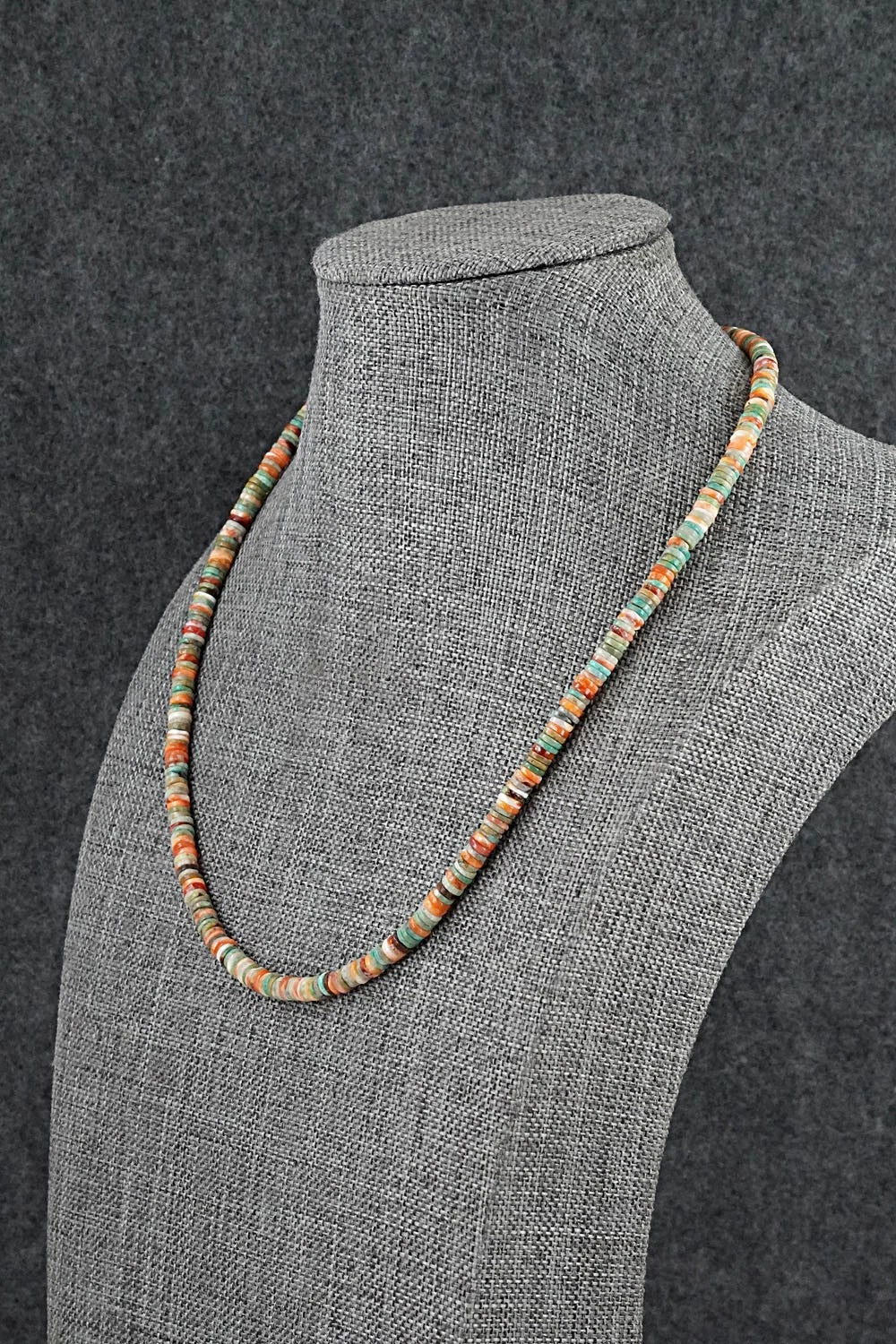 Turquoise, Spiny Oyster & Sterling Silver Necklace 17" - Doreen Jake