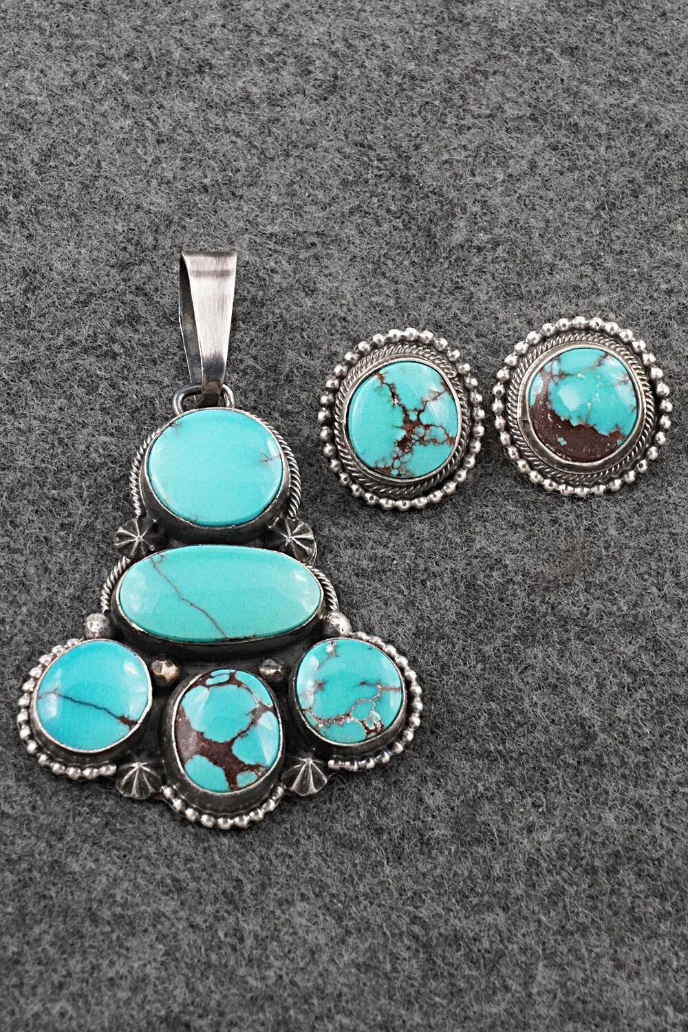 Turquoise & Sterling Silver Pendant and Earrings Set - Darrin Livingston