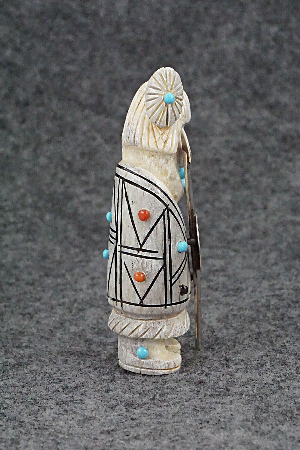 Hunter with Spear & Shield Zuni Fetish Carving - Claudia Peina