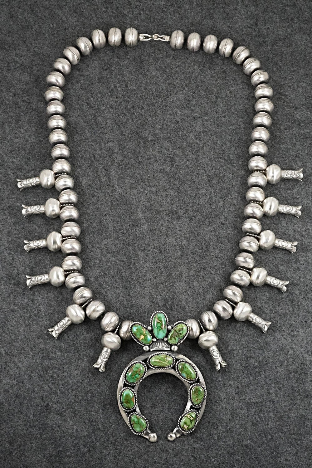 Turquoise & Sterling Silver Squash Blossom Necklace - Chris Hale