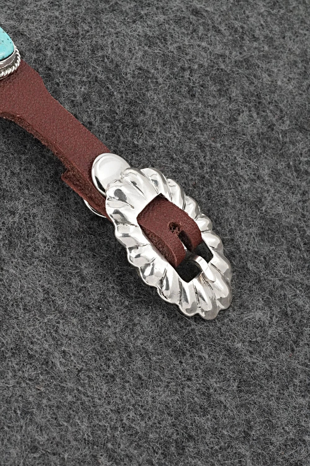 Turquoise, Sterling Silver & Leather Bracelet - Marlene Ramone
