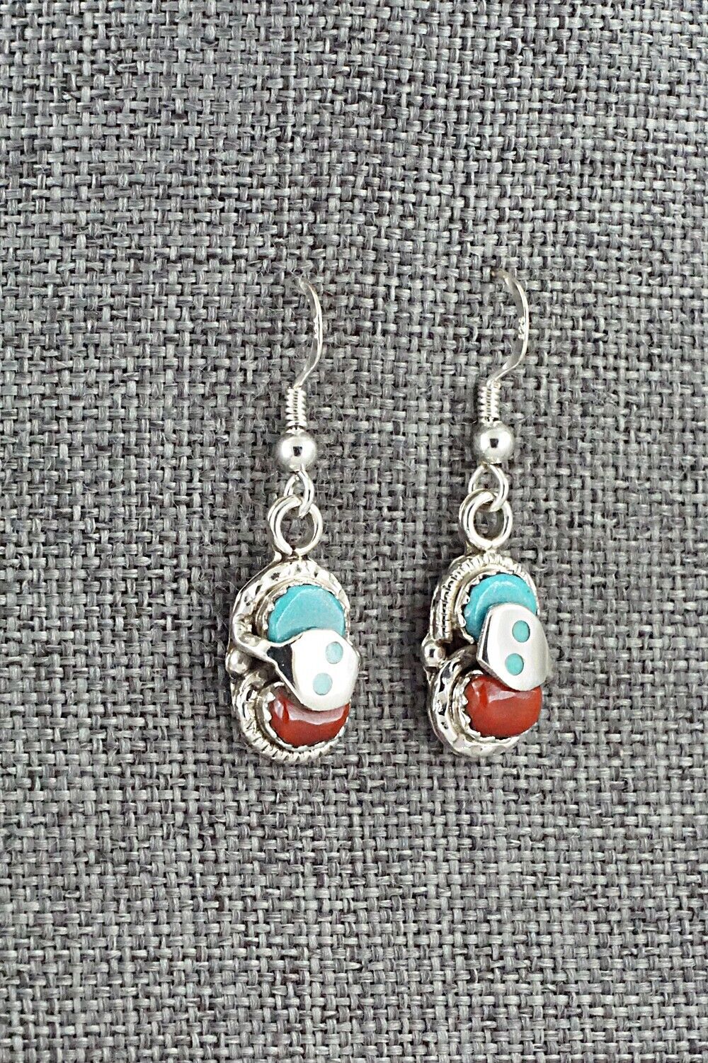 Turquoise, Coral & Sterling Silver Earrings - Joy Calavaza