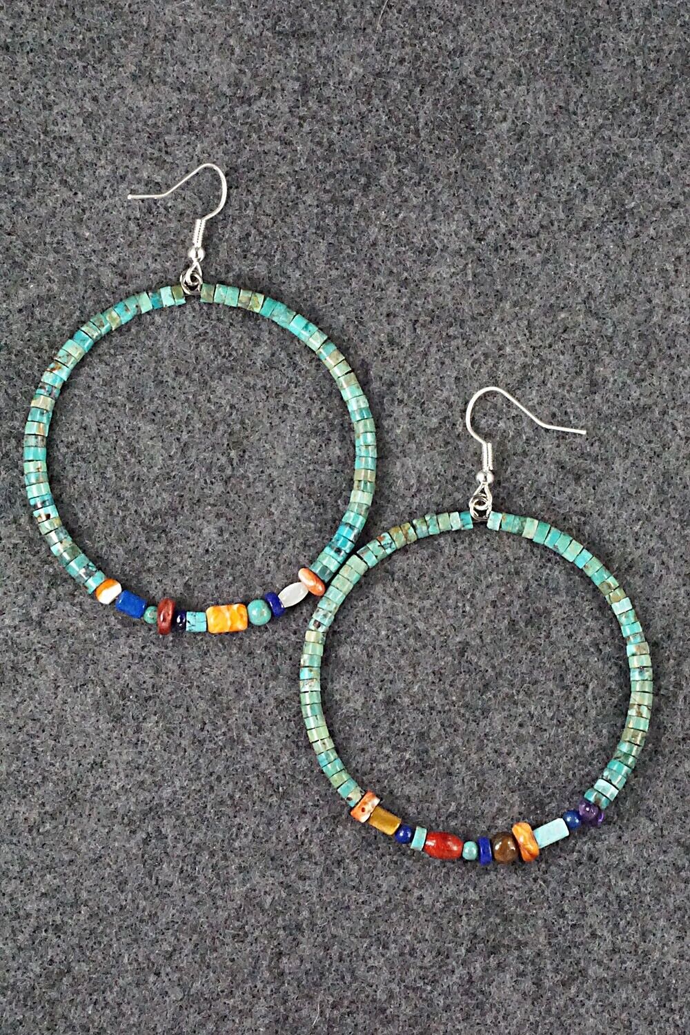 Multi Stone & Sterling Silver Hoop Earrings - Helen Tsosie