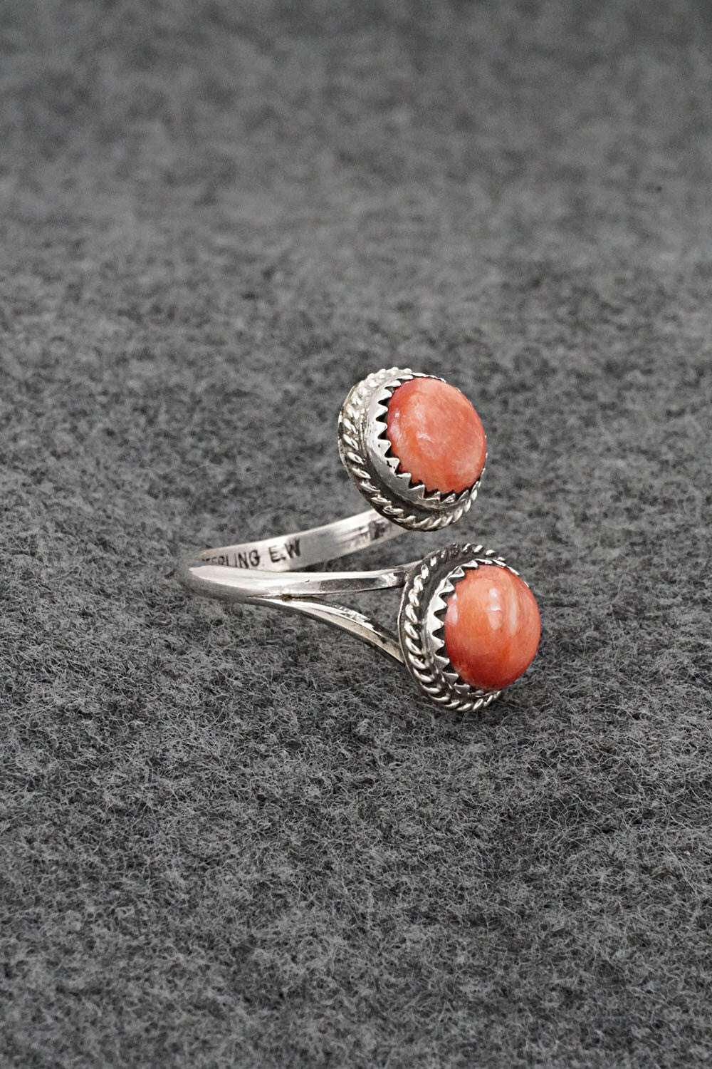 Spiny Oyster & Sterling Silver Ring - Esther White - Size 8 Adj.