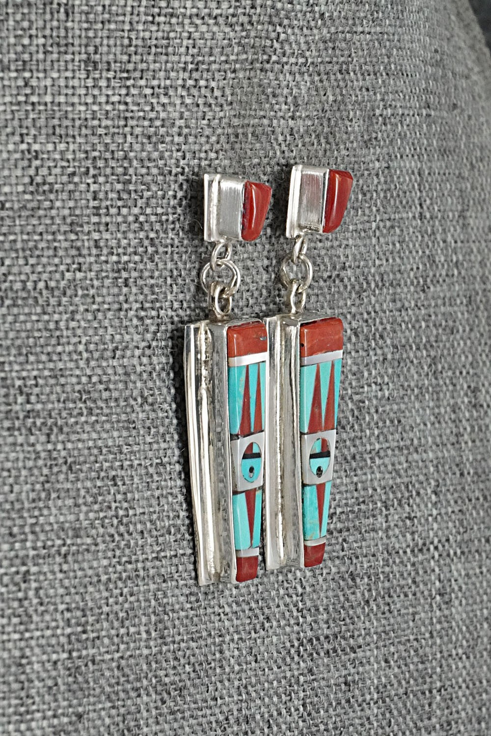Multi Stone Inlay & Sterling Silver Earrings - Roland Edaakie