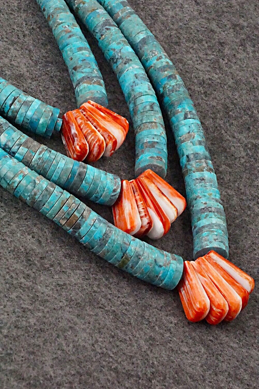 Turquoise, Spiny Oyster and Sterling Silver Necklace - Lupe Lovato
