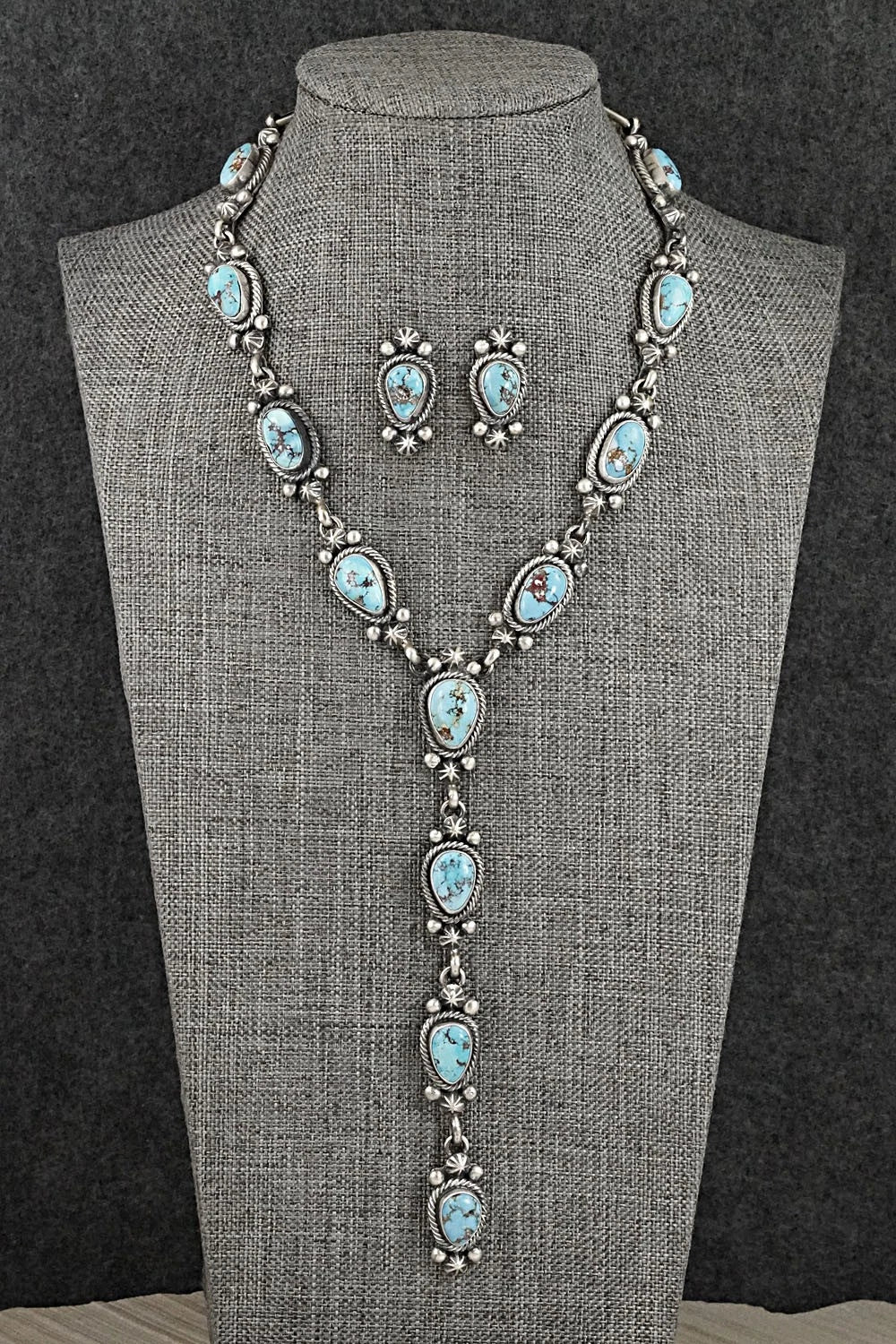 Turquoise & Sterling Silver Necklace and Earrings Set - Darrin Livingston