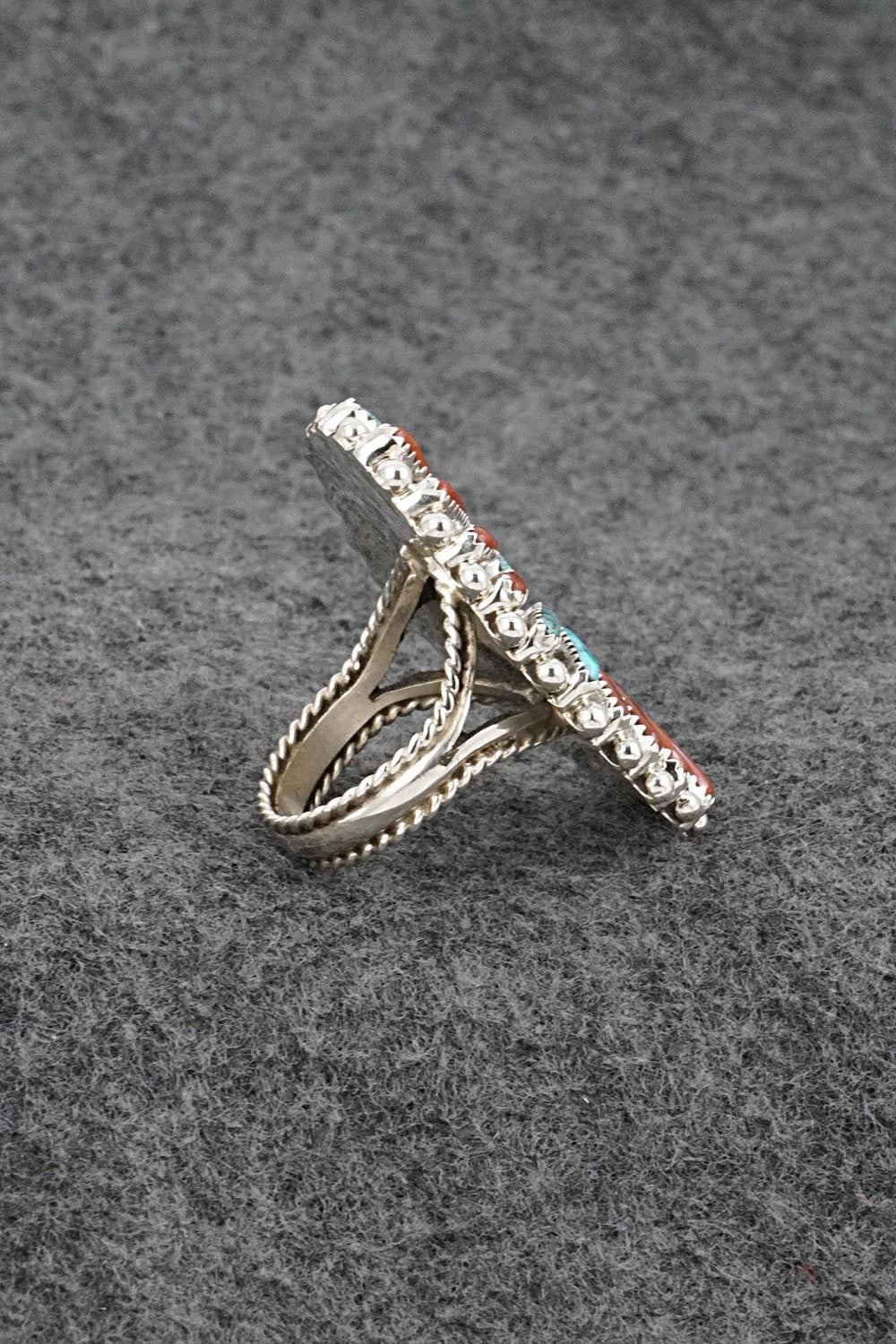 Turquoise, Coral & Sterling Silver Ring - Kyle Wilson - Size 8