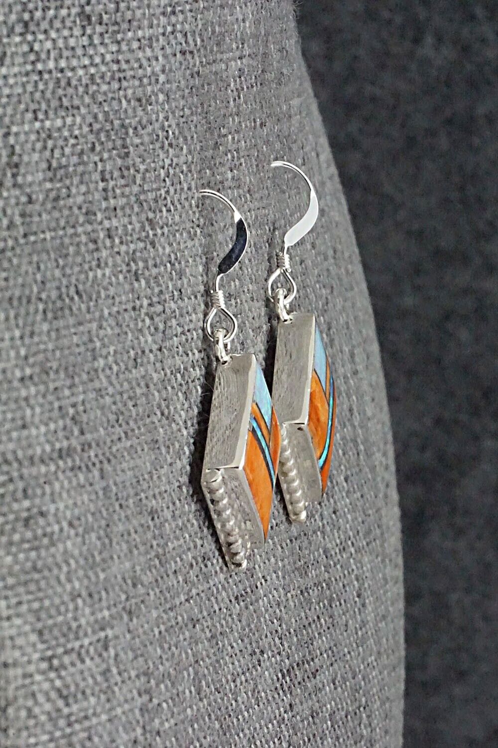 Spiny Oyster, Opalite & Sterling Silver Inlay Earrings - James Manygoats
