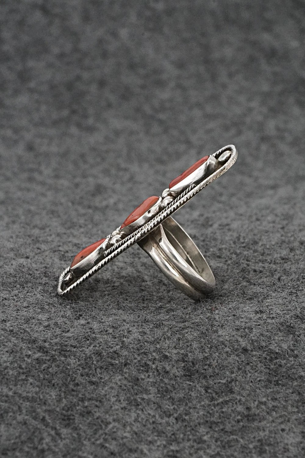 Coral & Sterling Silver Ring - Priscilla Reeder - Size 8