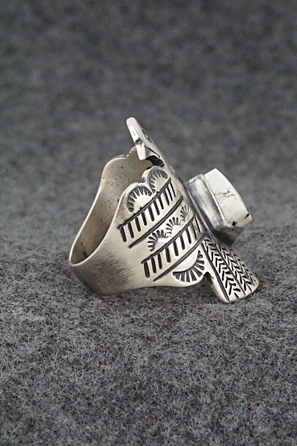 White Buffalo and Sterling Silver Ring - Raymond Coriz - Size 8.5