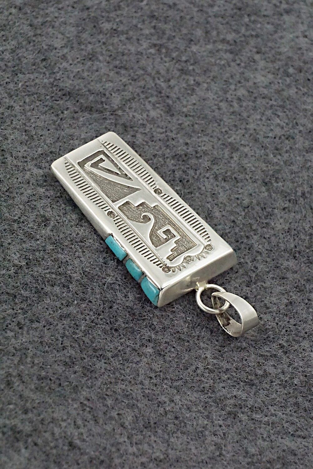 Turquoise & Sterling Silver Pendant - Leonard Jim