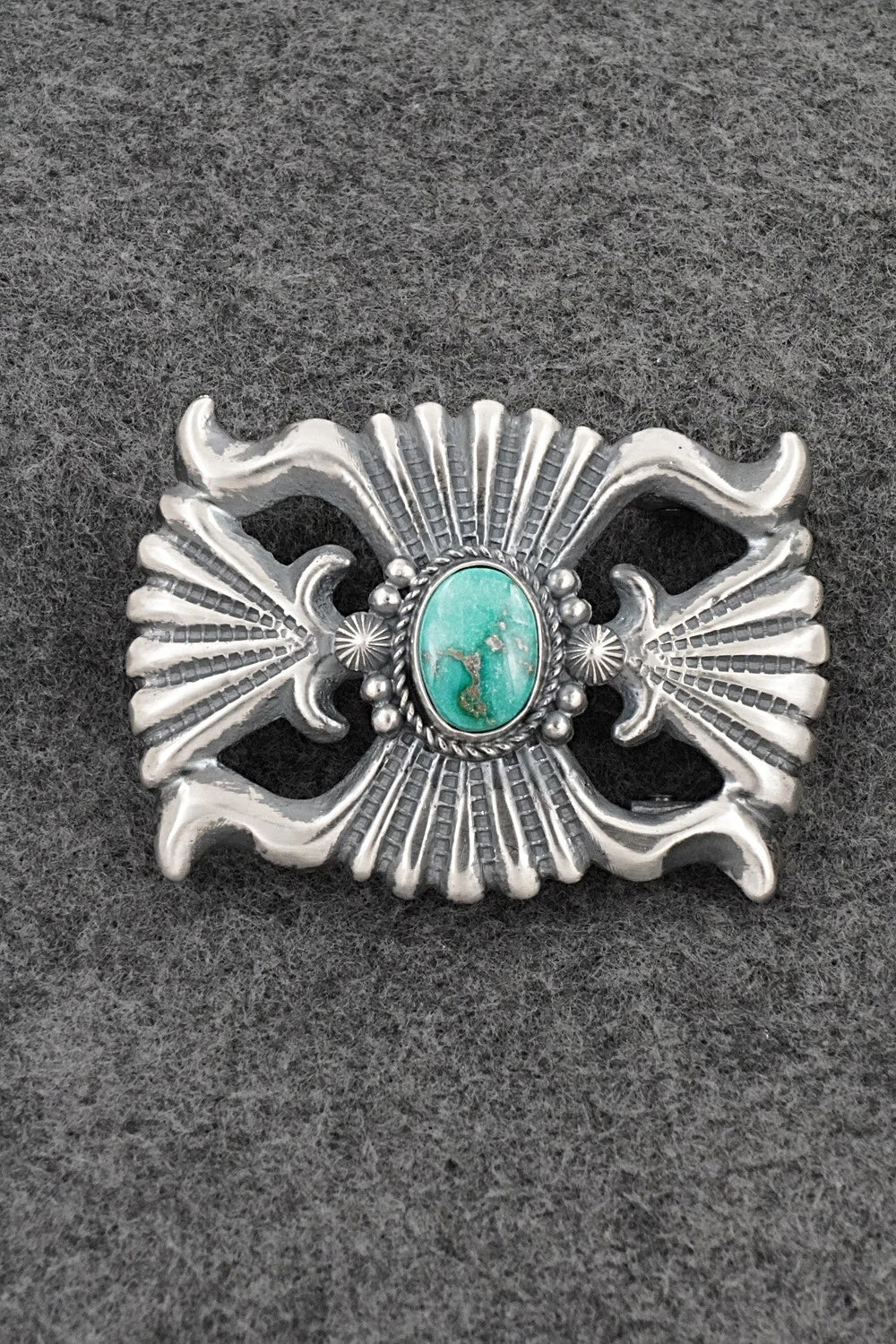 Turquoise & Sterling Silver Belt Buckle - Harrison Bitsue