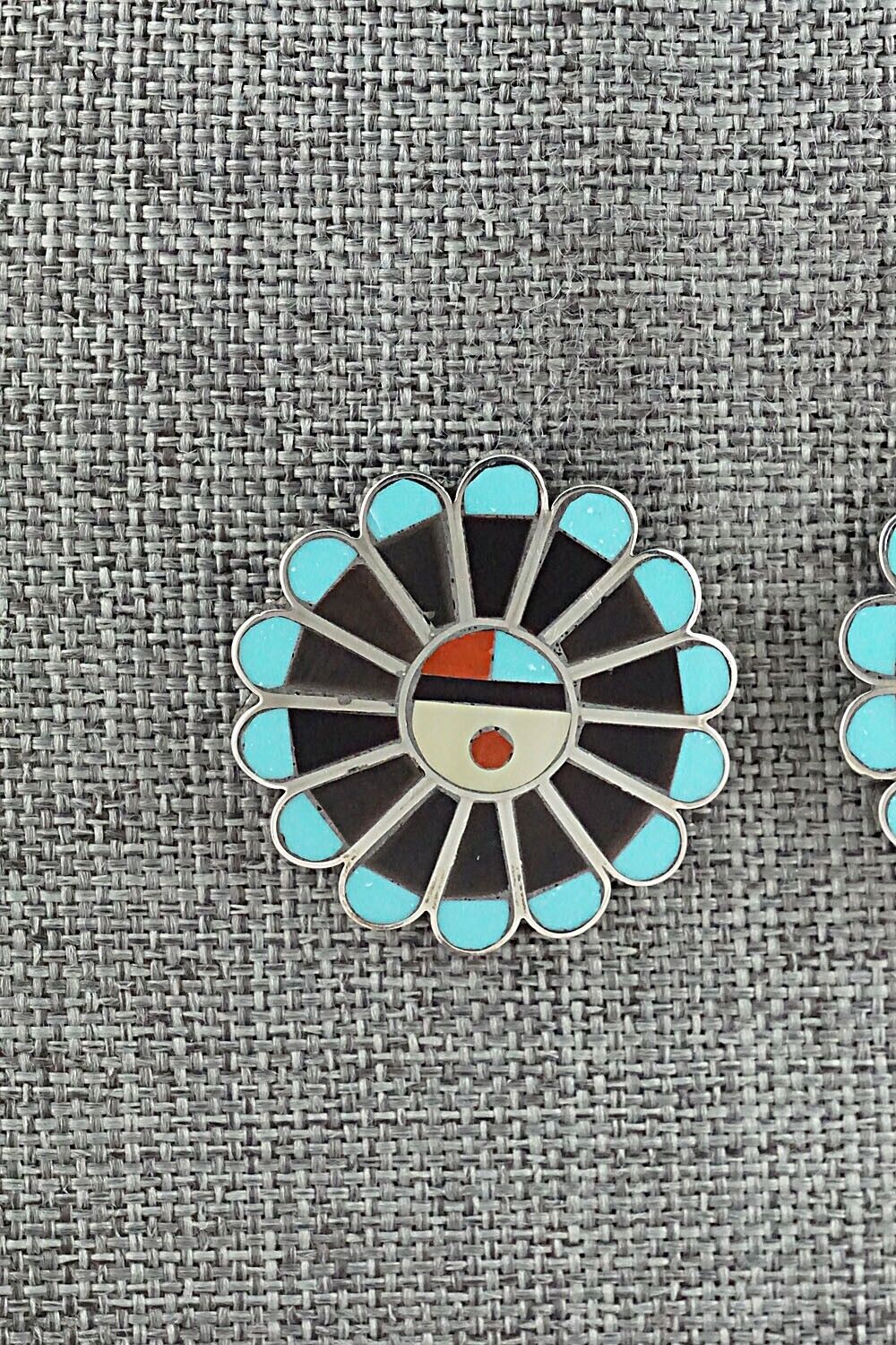 Multi Stone Inlay & Sterling Silver Earrings - Adrian Wallace