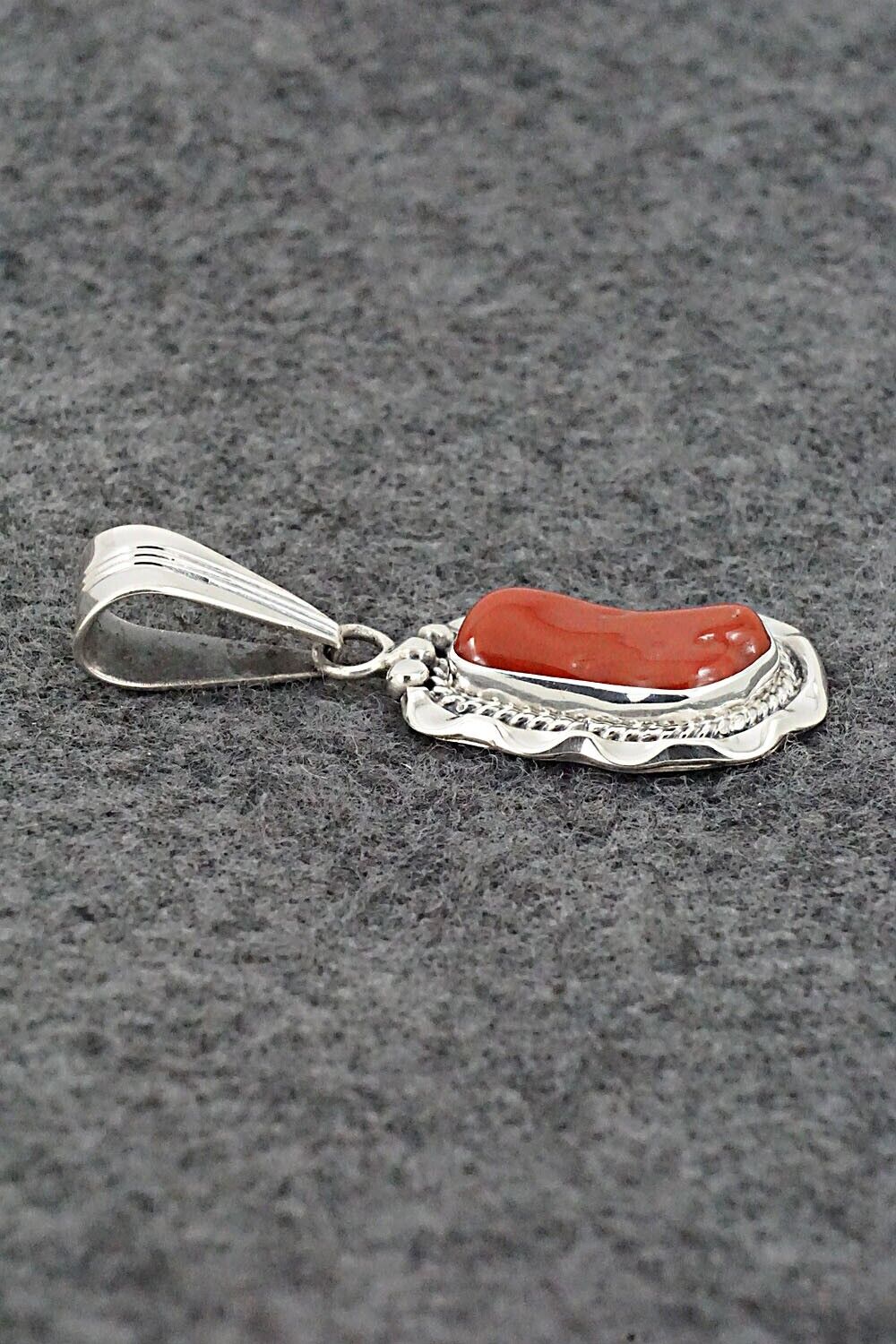 Coral & Sterling Silver Pendant - Samuel Yellowhair