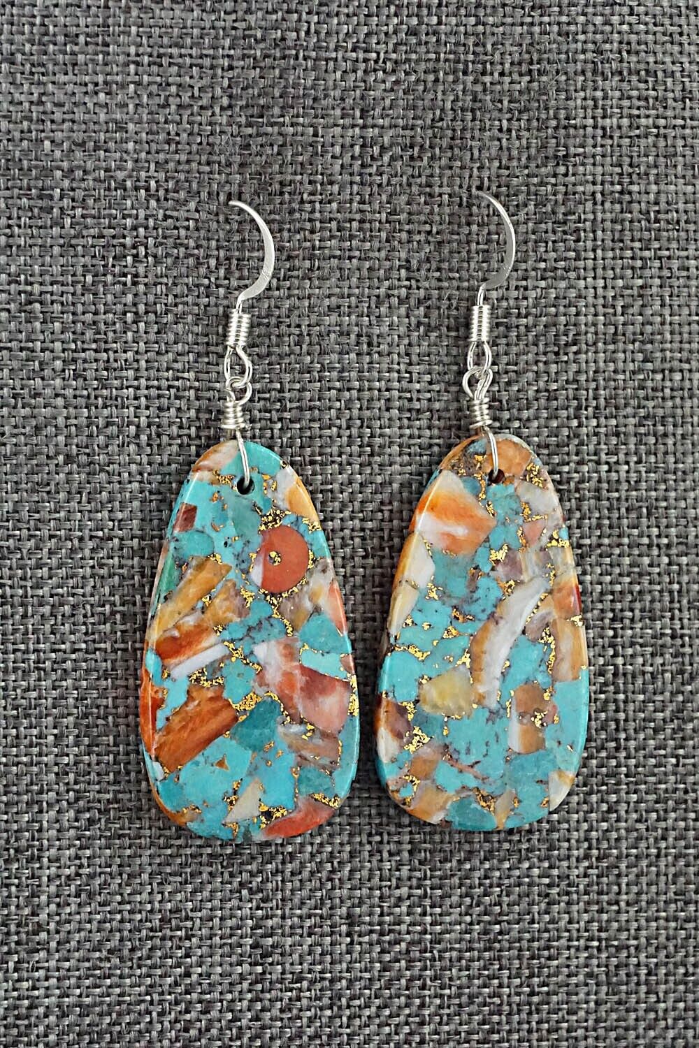 Spiny Oyster, Turquoise & Sterling Silver Earrings - Lupe Lovato