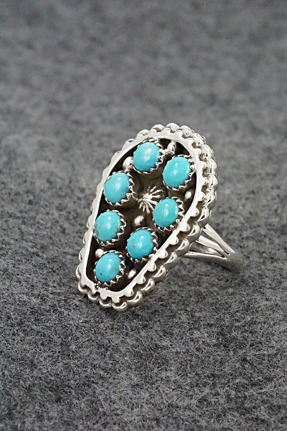 Turquoise & Sterling Silver Ring - Kenny Lonjose - Size 7.75