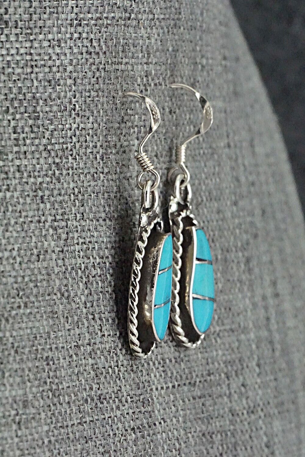 Turquoise & Sterling Silver Inlay Earrings - Susie Lowsayatee
