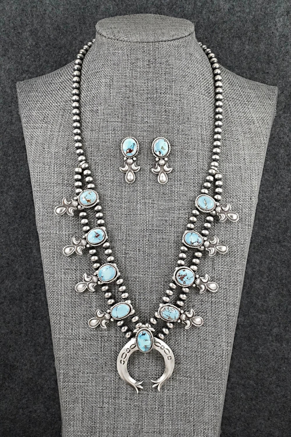 Turquoise & Sterling Silver Squash Blossom Set - Adrienne Gordon