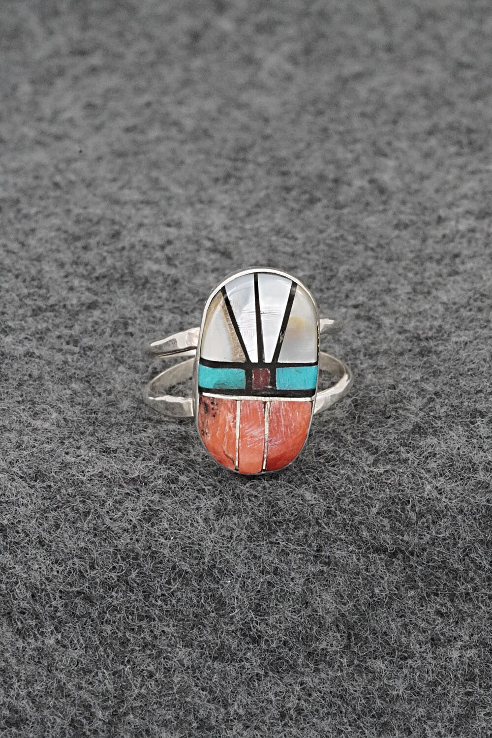 Multi-Stone & Sterling Silver Inlay Ring - Ola Eriacho - Size 7