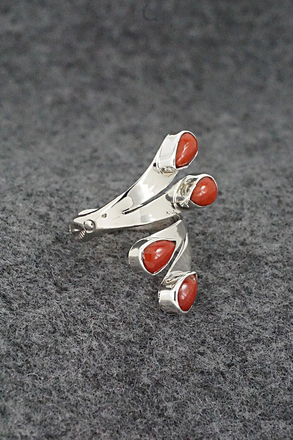 Coral & Sterling Silver Ring - Thomas Yazzie - Size 6.5