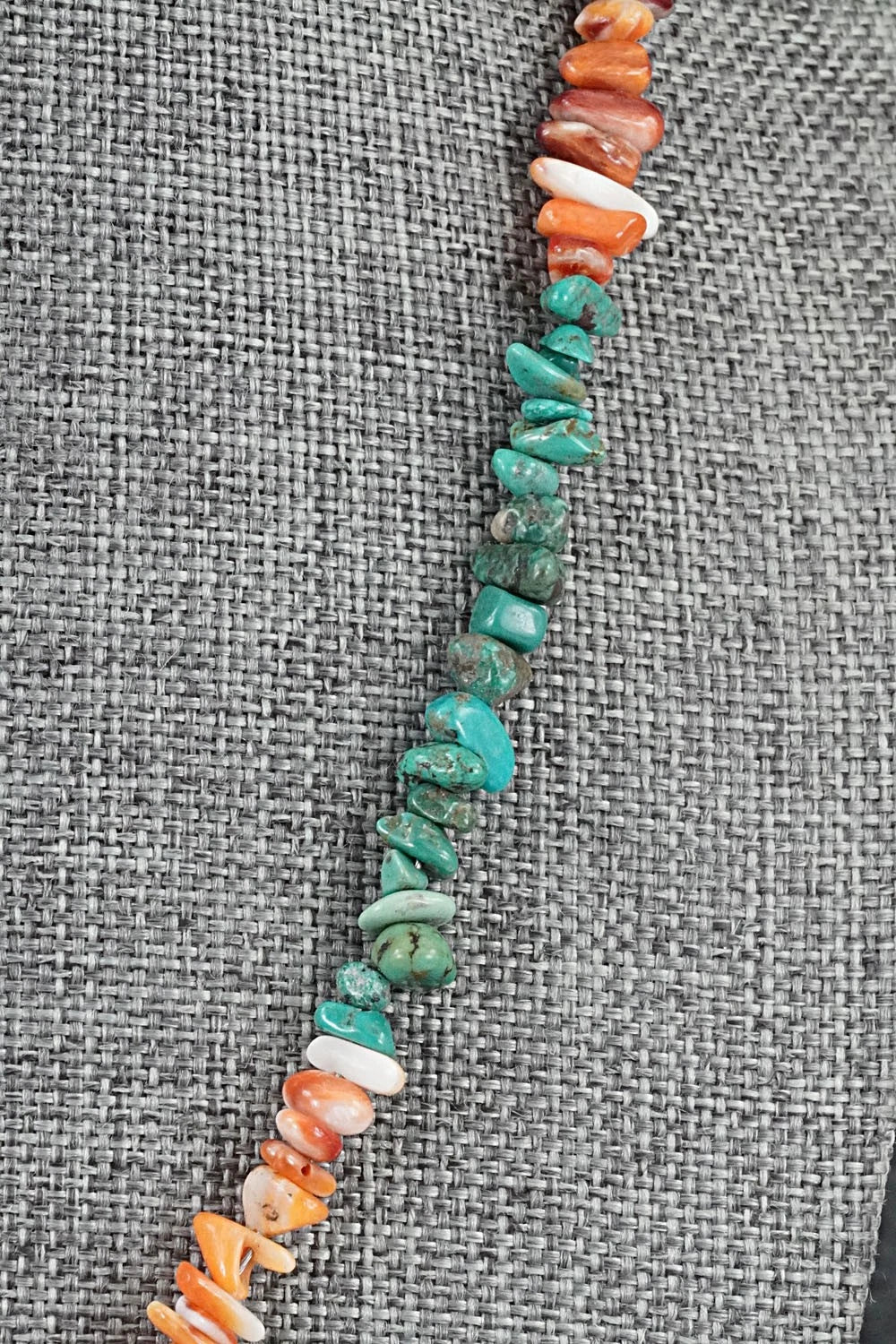 Turquoise, Spiny Oyster & Sterling Silver Necklace 17" - Doreen Jake