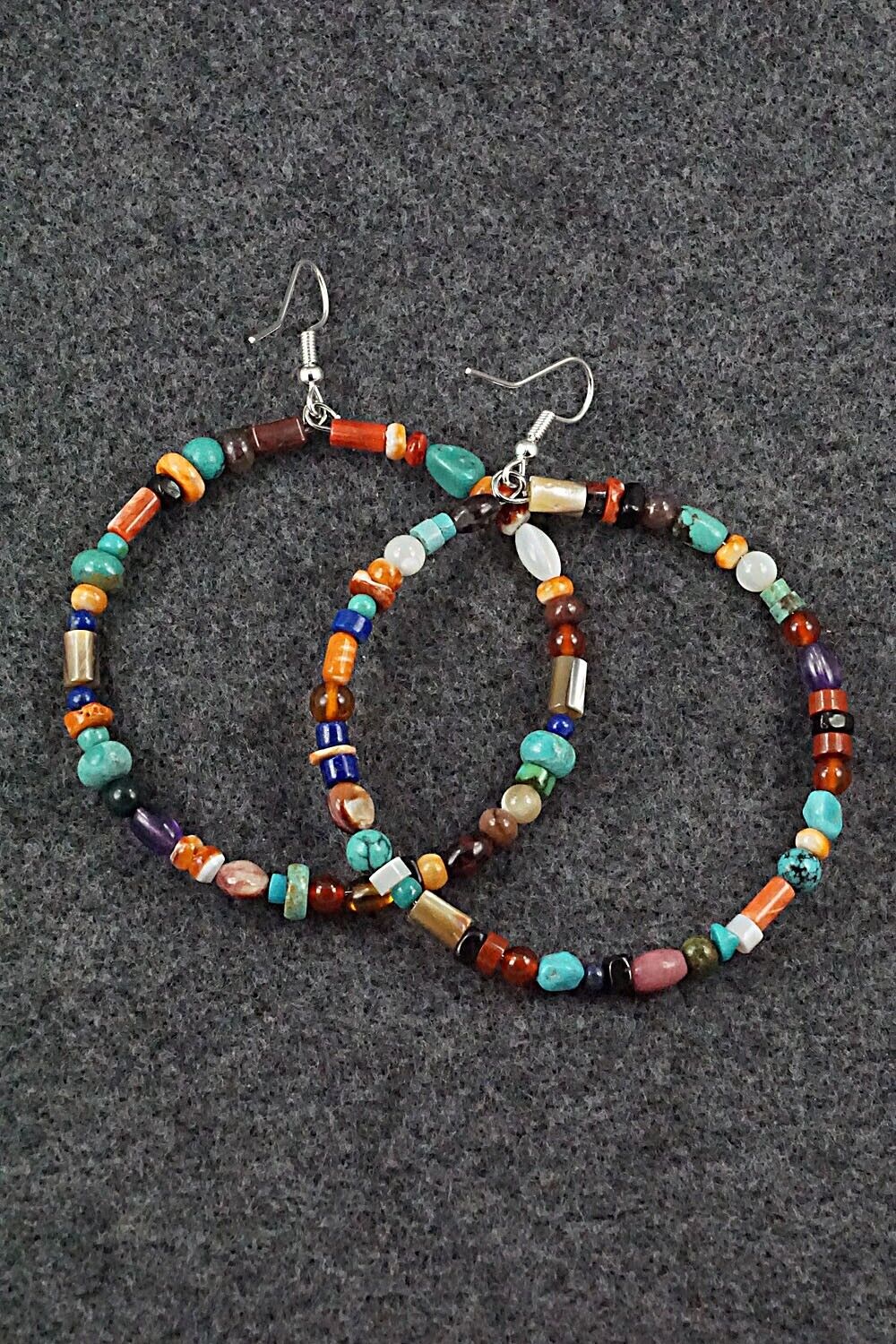 Multi Stone & Sterling Silver Hoop Earrings - Helen Tsosie