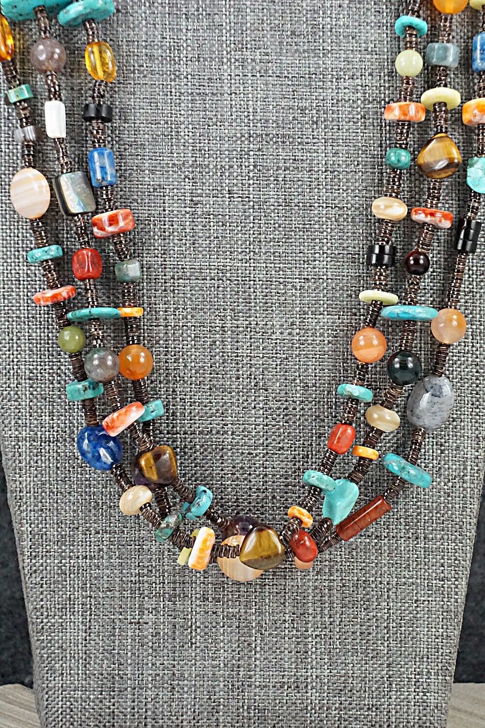 Multi-Stone & Sterling Silver Necklace 29" - Helen Tsosie