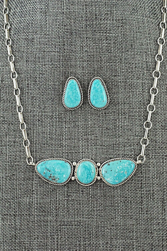 Turquoise & Sterling Silver Necklace and Earrings Set - Rena Begay