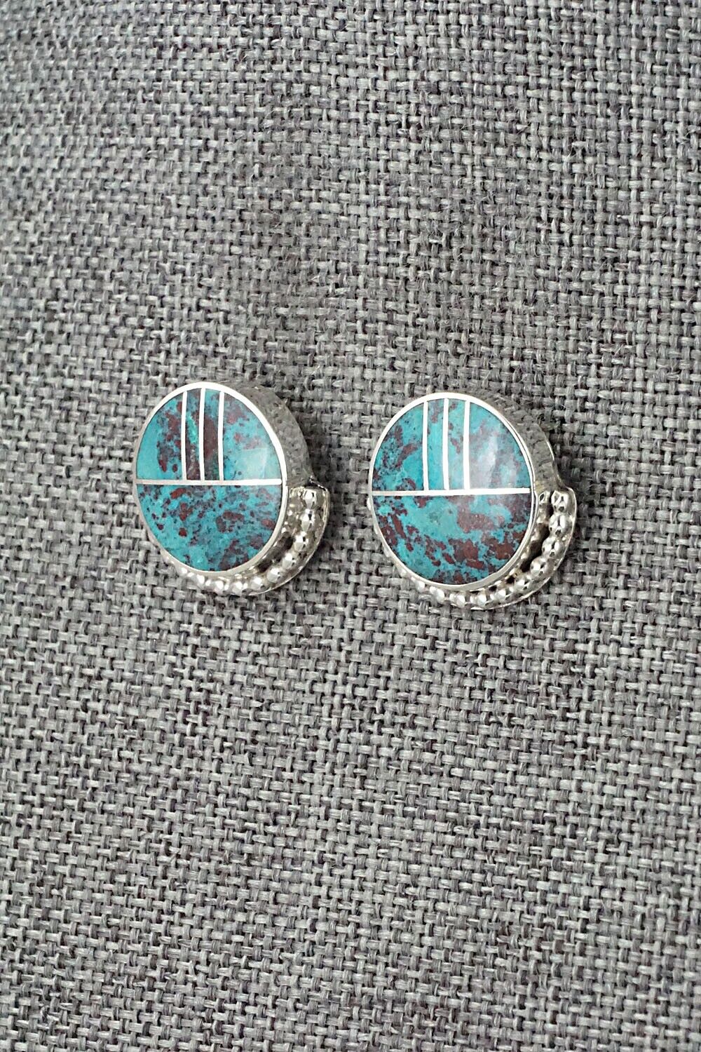 Turquoise & Sterling Silver Inlay Earrings - Curtis Manygoats