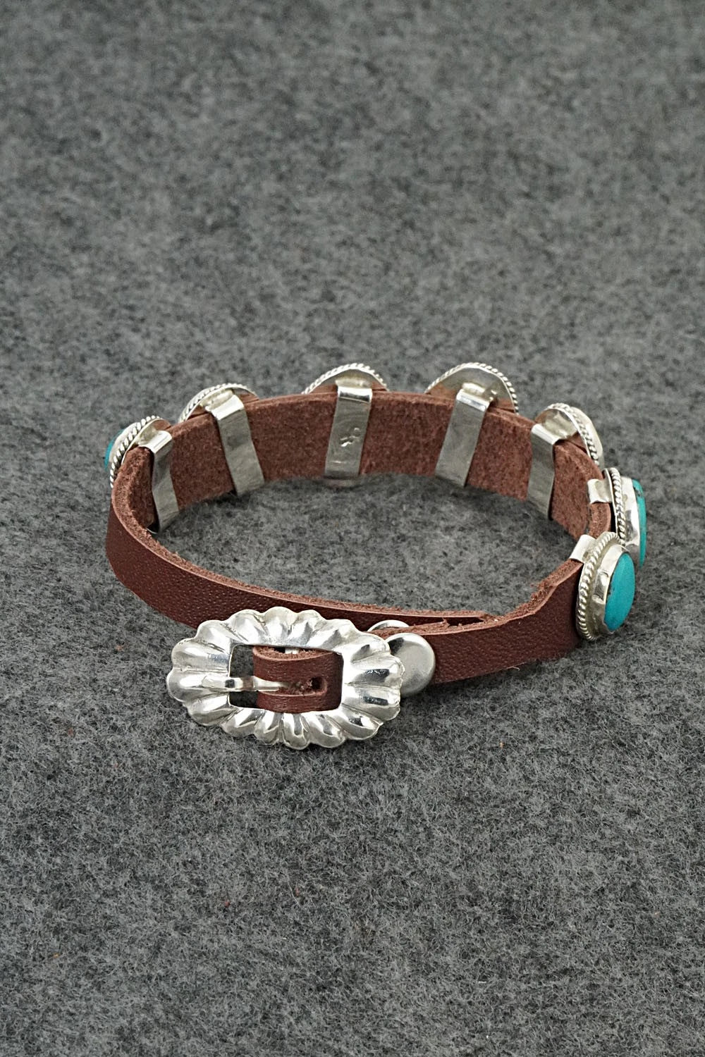 Turquoise, Sterling Silver & Leather Bracelet - Rosita Charlie