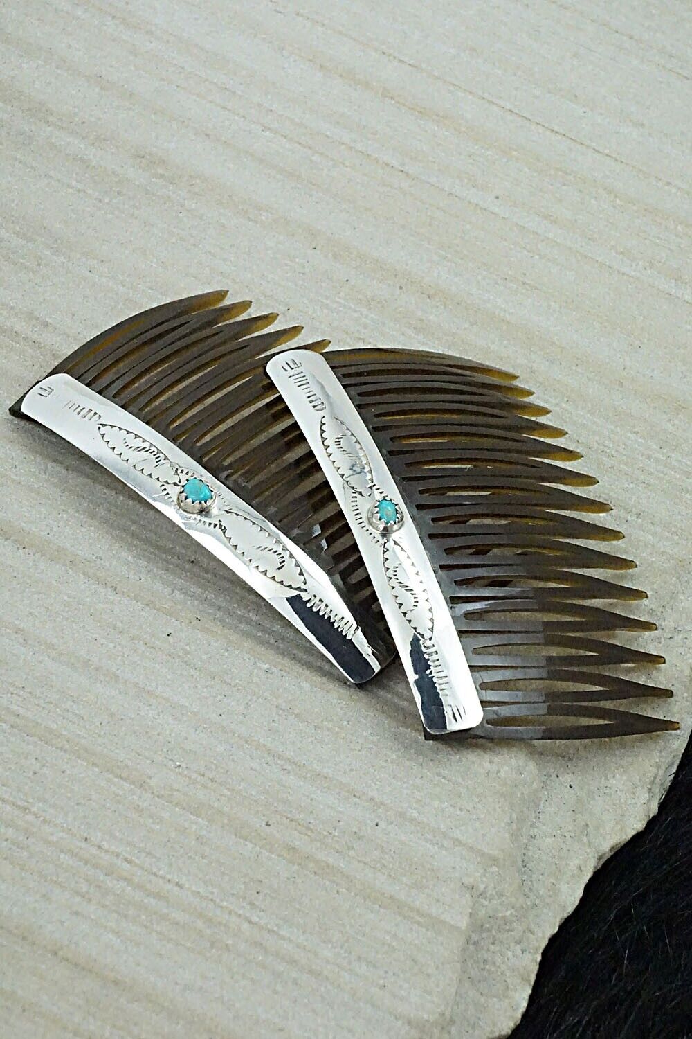 Turquoise & Sterling Silver Hair Combs - Randall Dalgai