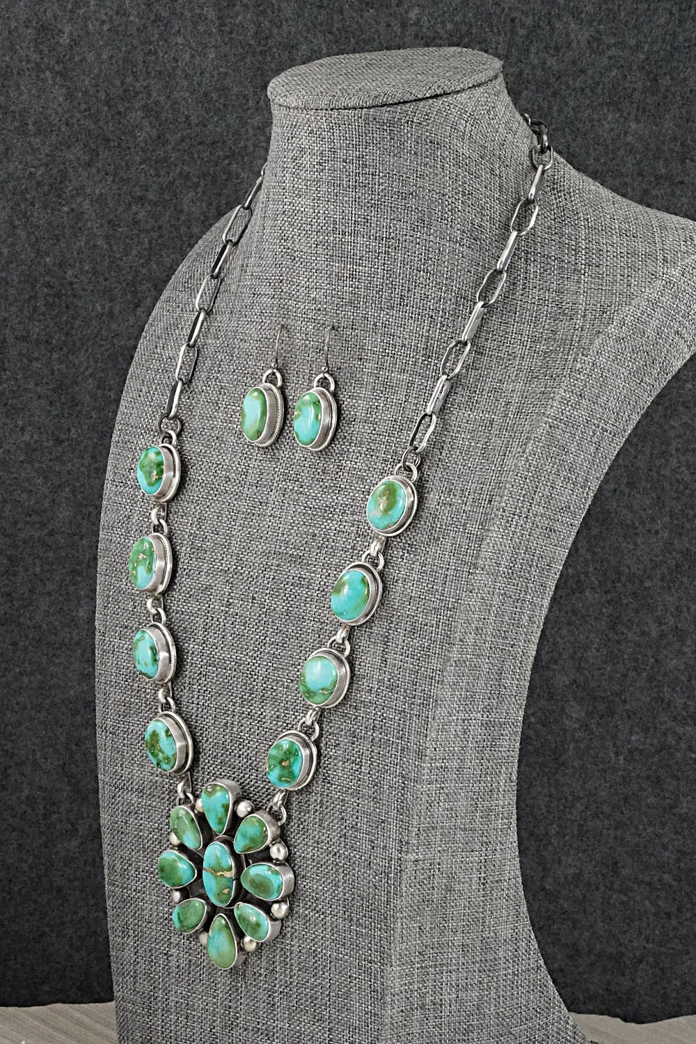 Turquoise & Sterling Silver Necklace and Earrings Set - Kathleen Livingston