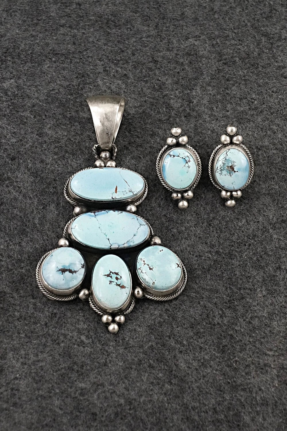 Turquoise & Sterling Silver Pendant and Earrings Set - Darrin Livingston