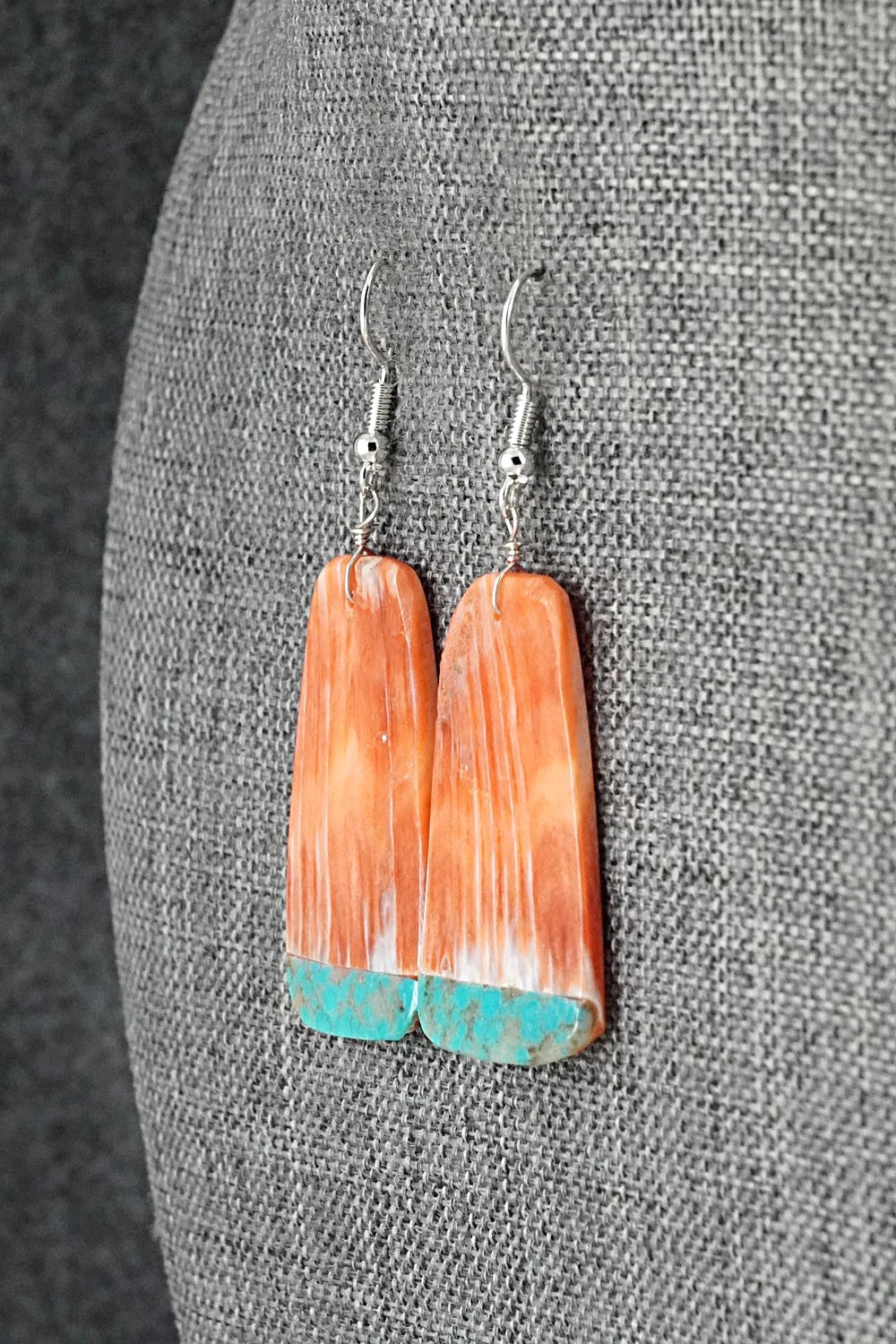 Spiny Oyster, Turquoise & Sterling Silver Earrings - Louise Pete