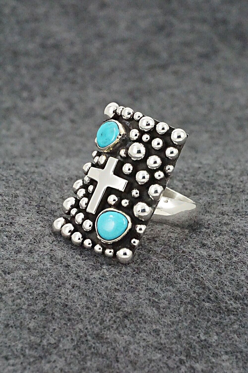 Turquoise and Sterling Silver Ring - Raymond Coriz - Size 10 Adj.